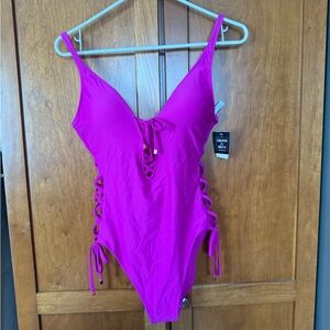 Bar III Fuchsia Lace-Up Swimsuit